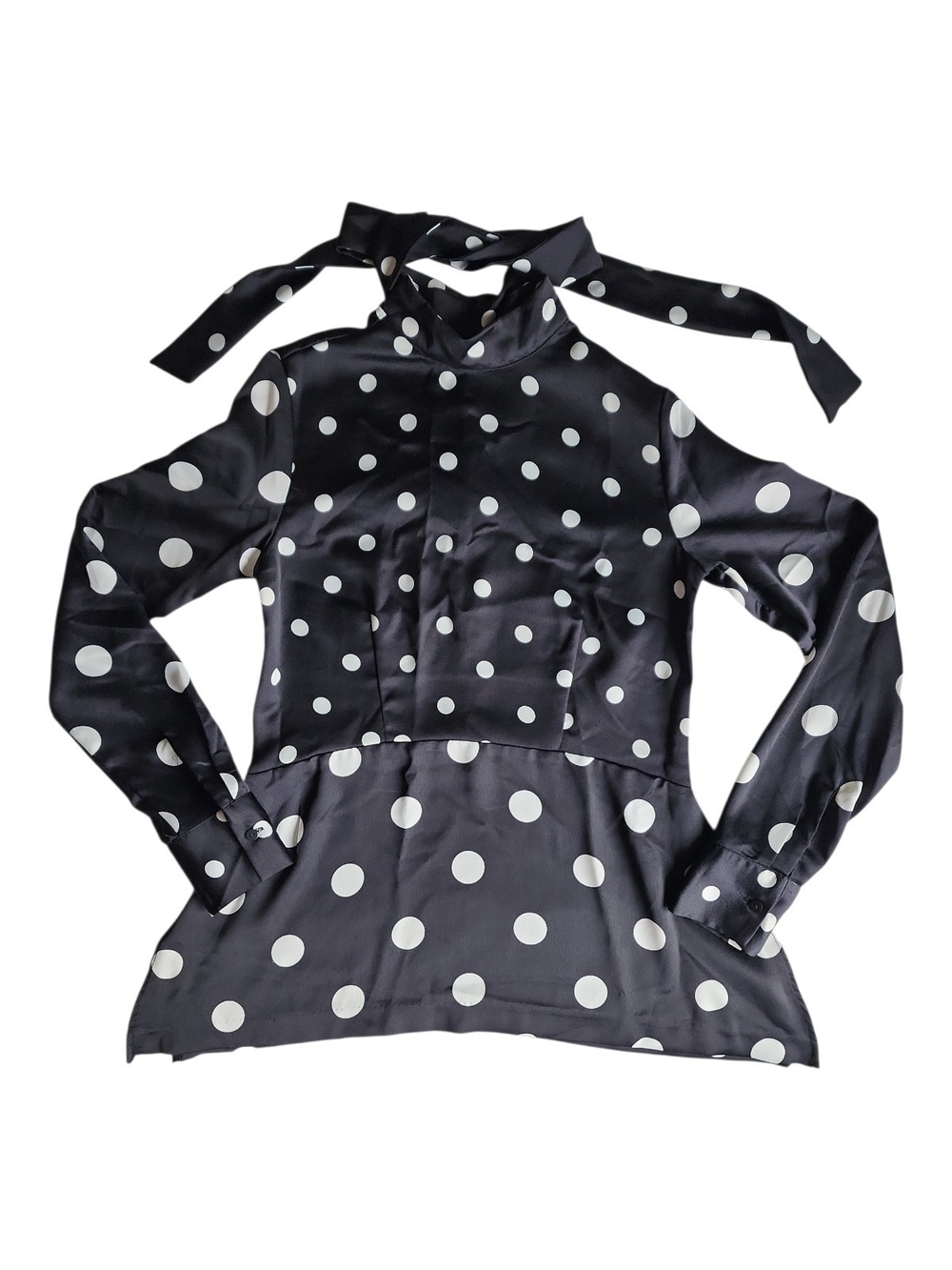 H&M Black and White Polka Dot Tie-Neck Blouse